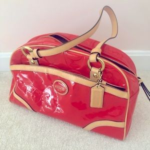Hot pink/salmon-colored Coach bowling-bag/purse 👛🎳